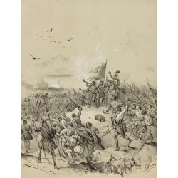 Gravure de 1859 - Bataille de Morat - Victoire des Suisses - 2