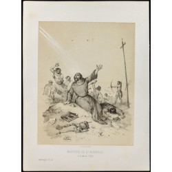 Gravure de 1859 - Martyre de Saint Boniface à Dokkum. - 1