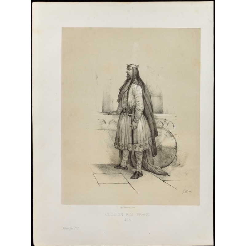 Gravure de 1859 - Portrait de Clodion le chevelu - 1
