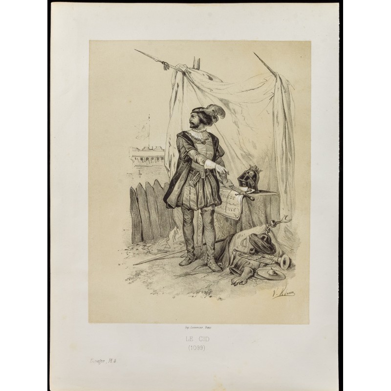 Gravure de 1859 - Le Cid - Portrait en pied - 1
