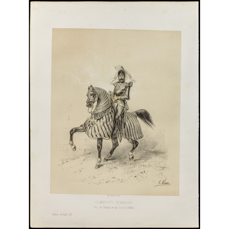 Gravure de 1859 - Portrait de Charles d'Anjou - Roi de Naples - 1
