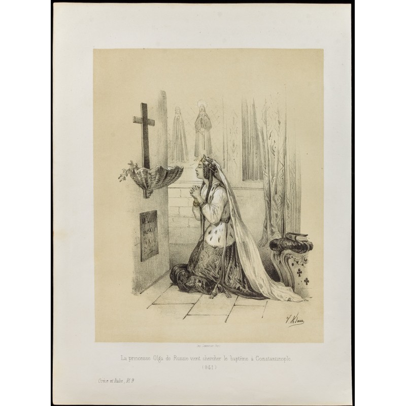Gravure de 1859 - Princesse Olga de Russie - Constantinople - 1