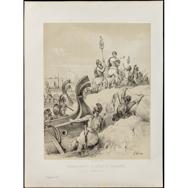 Gravure de 1859 - Débarquement de Jules César en Bretagne - 1
