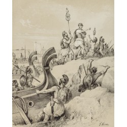 Gravure de 1859 - Débarquement de Jules César en Bretagne - 2