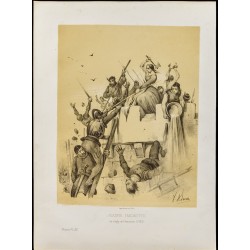 Gravure de 1859 - Jeanne hachette au siège de Beauvais - 1