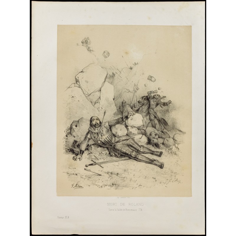 Gravure de 1859 - Mort de Roland - Roncevaux - 1