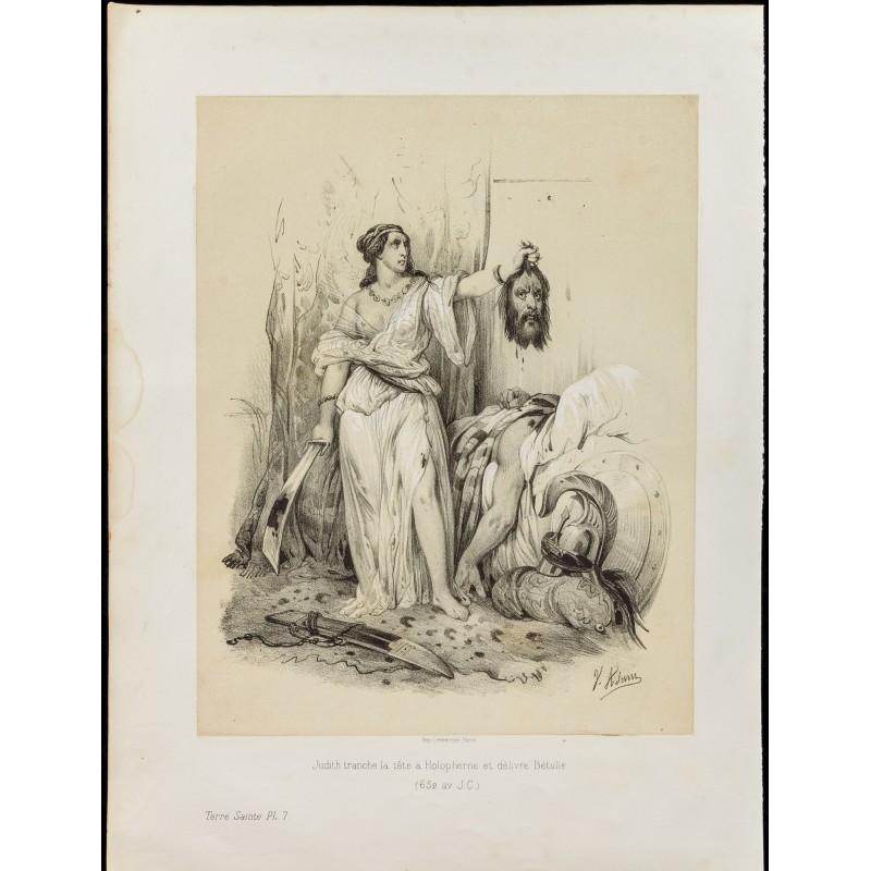 Gravure de 1859 - Judith tranche la tête à Holopherne - 1