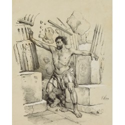 Gravure de 1859 - Samson renverse le Temple - 2