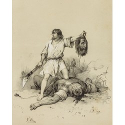 Gravure de 1859 - David tue Goliath - 2
