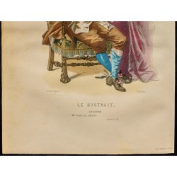 Gravure de 1875 - Portrait de Léandre - Le distrait - 3