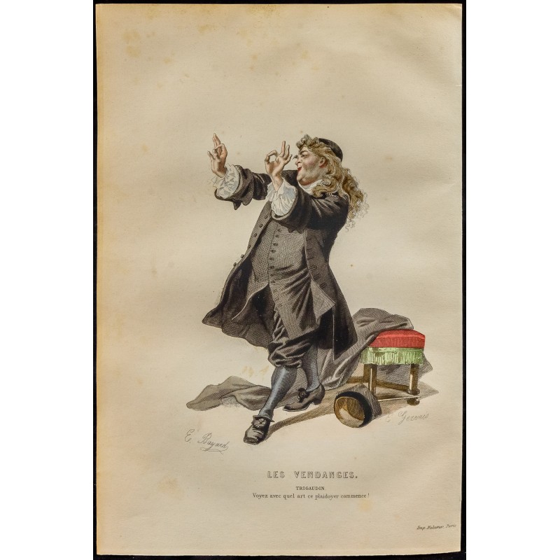 Gravure de 1875 - Portrait de Trigaudin dans les vendanges - 1