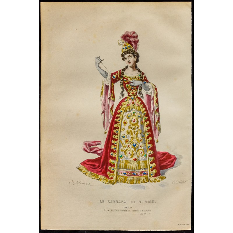 Gravure de 1875 - Isabelle dans le carnaval de Venise - 1
