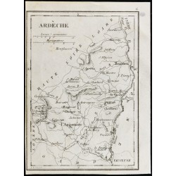 Gravure de 1830 - Ardèche - Carte ancienne du département - 1