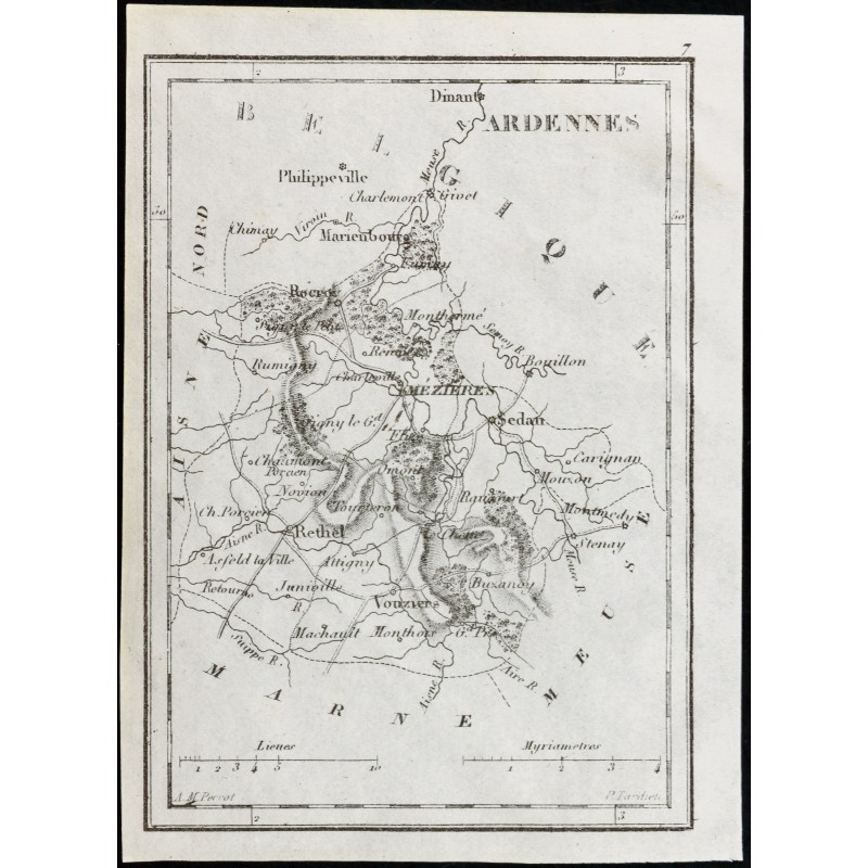Gravure de 1830 - Ardennes - Carte ancienne du département - 1