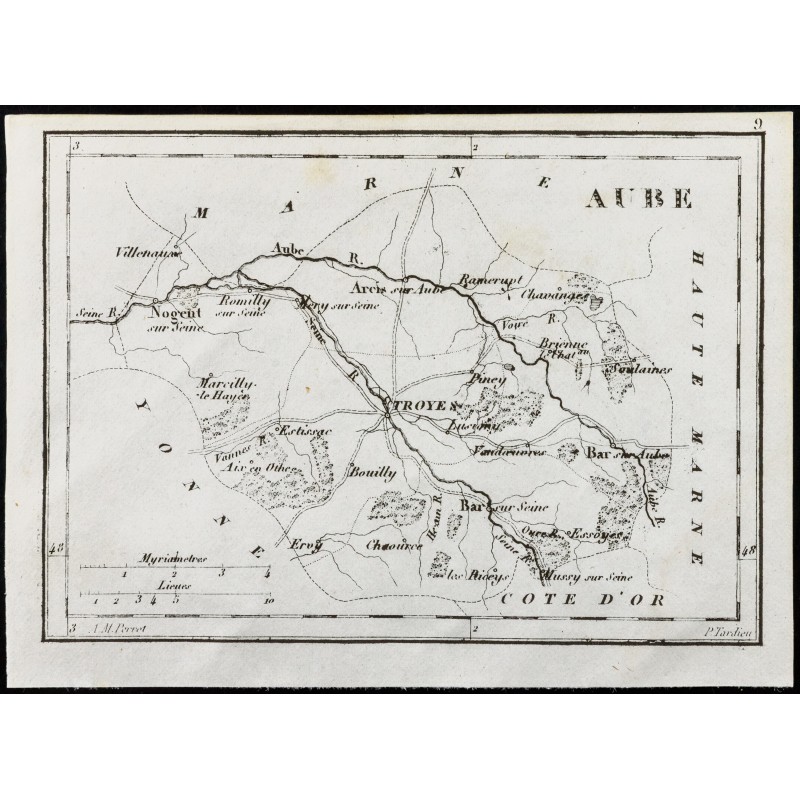 Gravure de 1830 - Aube - Carte ancienne du département - 1