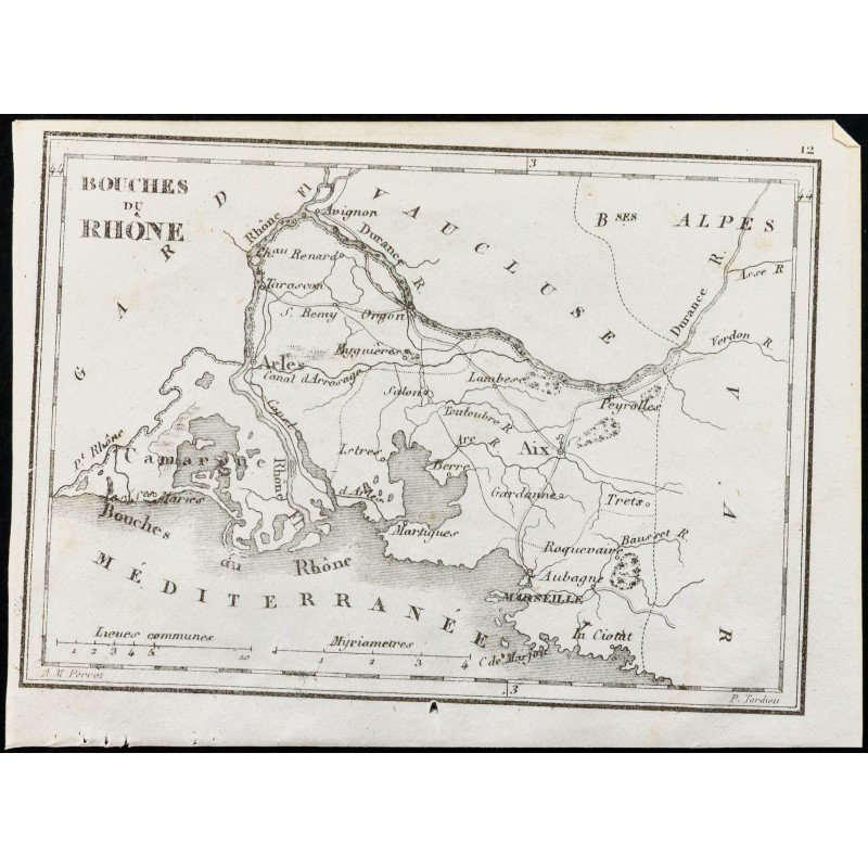 Gravure de 1830 - Bouches-du-Rhône - Carte ancienne du département - 1