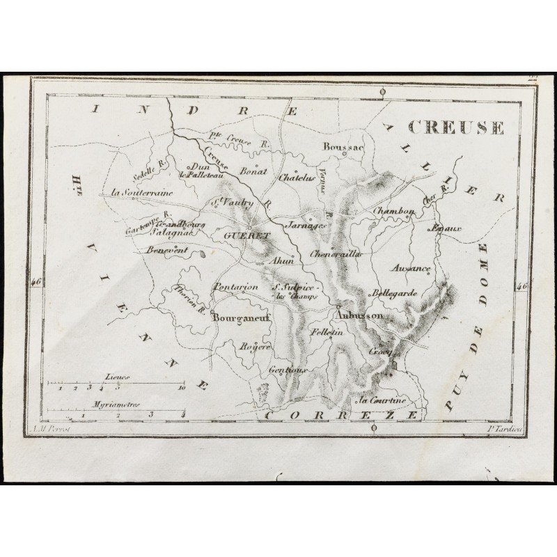 Gravure de 1830 - Creuse - Carte ancienne du département - 1