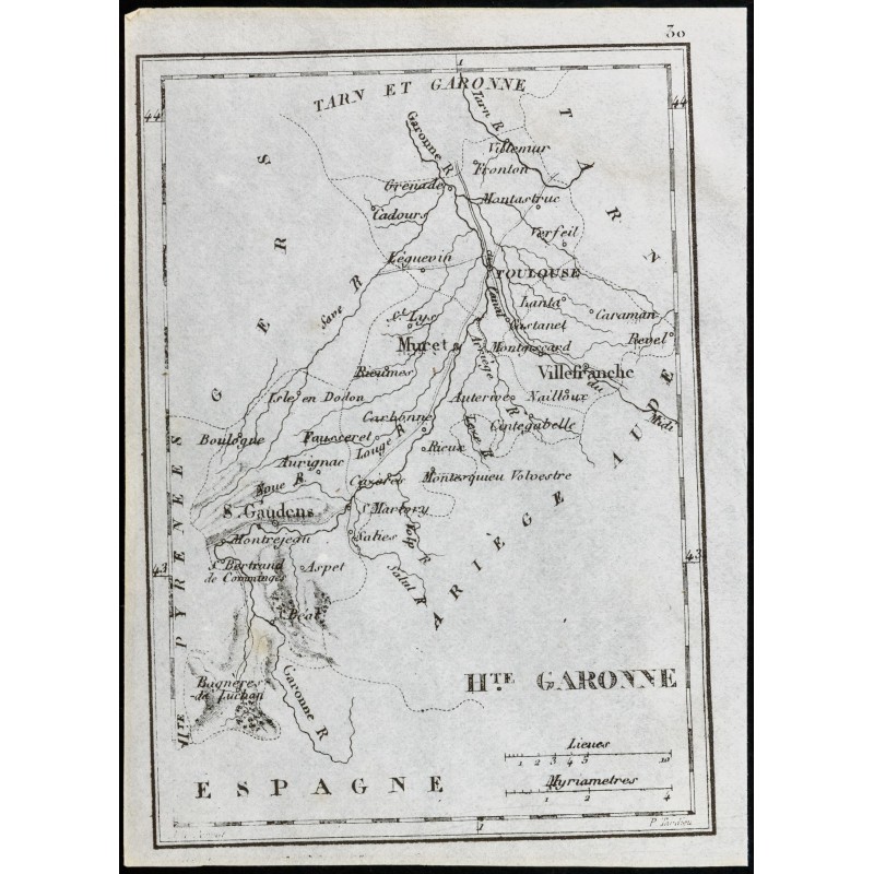 Gravure de 1830 - Haute Garonne - Carte ancienne du département - 1