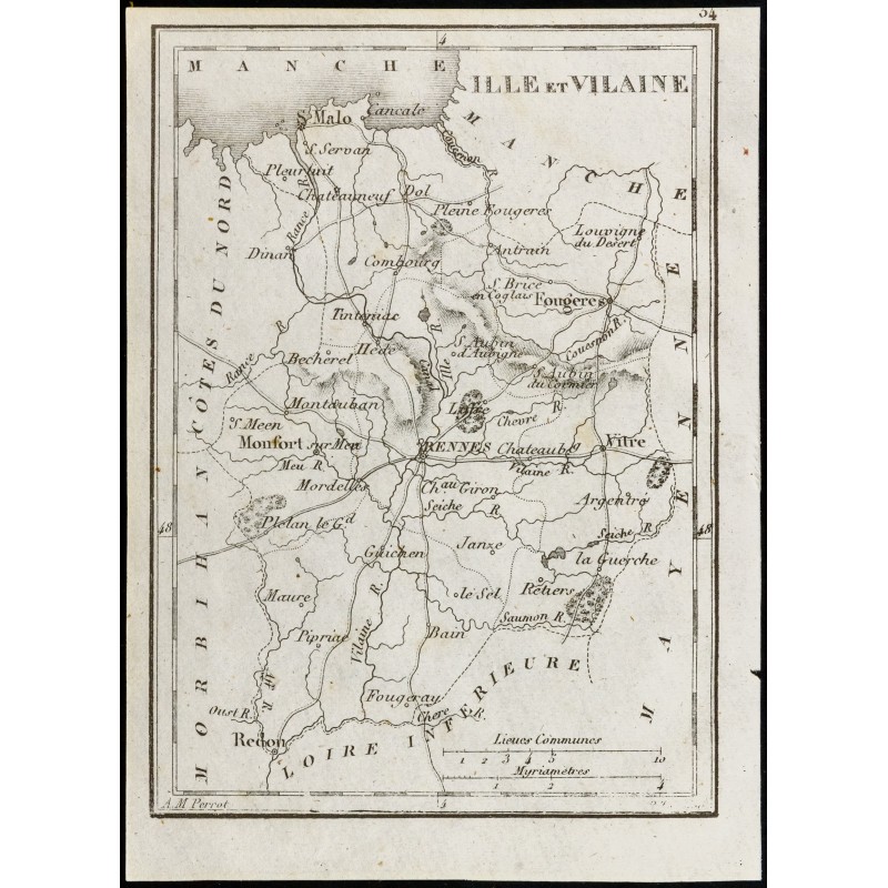 Gravure de 1830 - Ille et Vilaine - Carte ancienne du département - 1