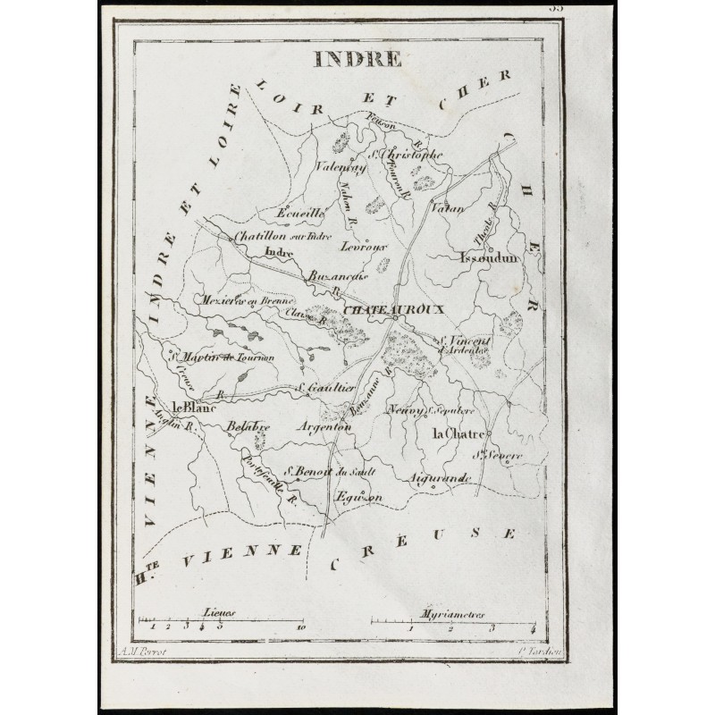 Gravure de 1830 - Indre - Carte ancienne du département - 1
