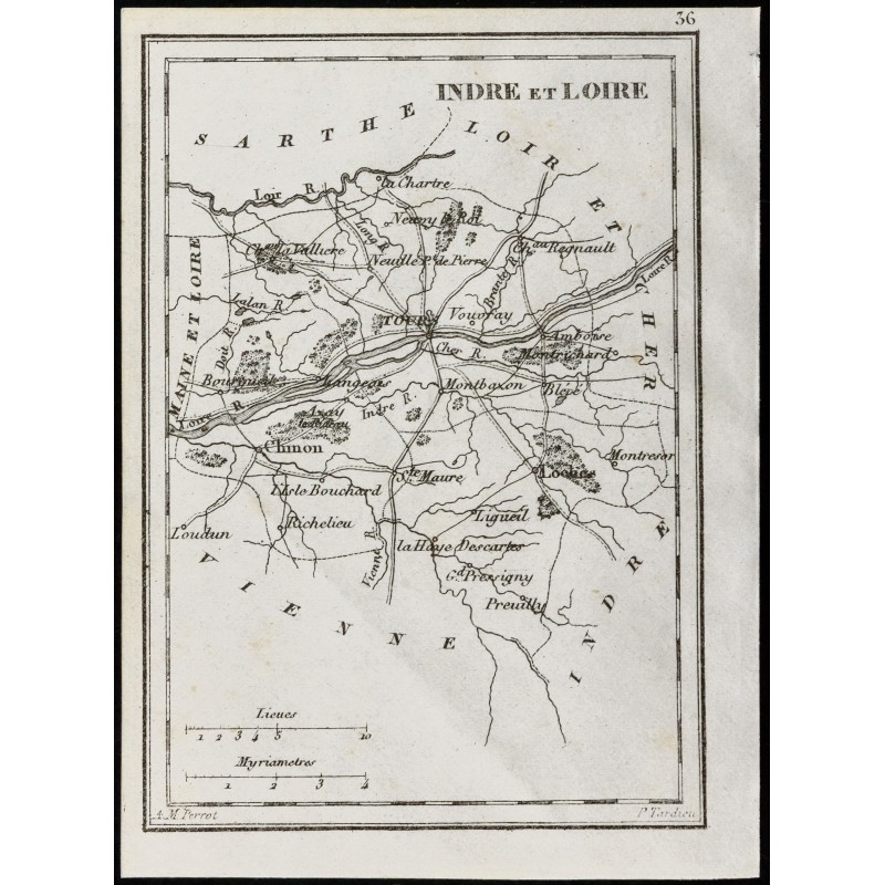 Gravure de 1830 - Indre et Loire - Carte ancienne du département - 1