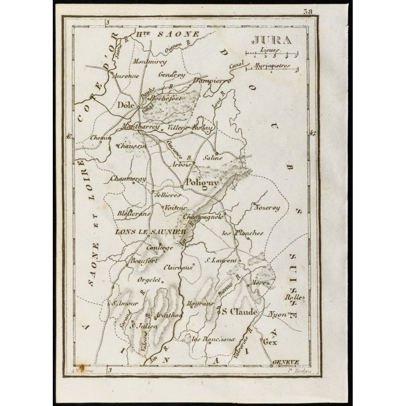 Gravure de 1830 - Jura - Carte ancienne du département - 1