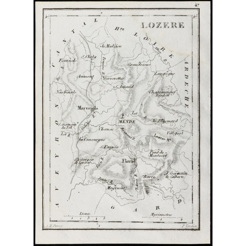Gravure de 1830 - Lozère - Carte ancienne du département - 1