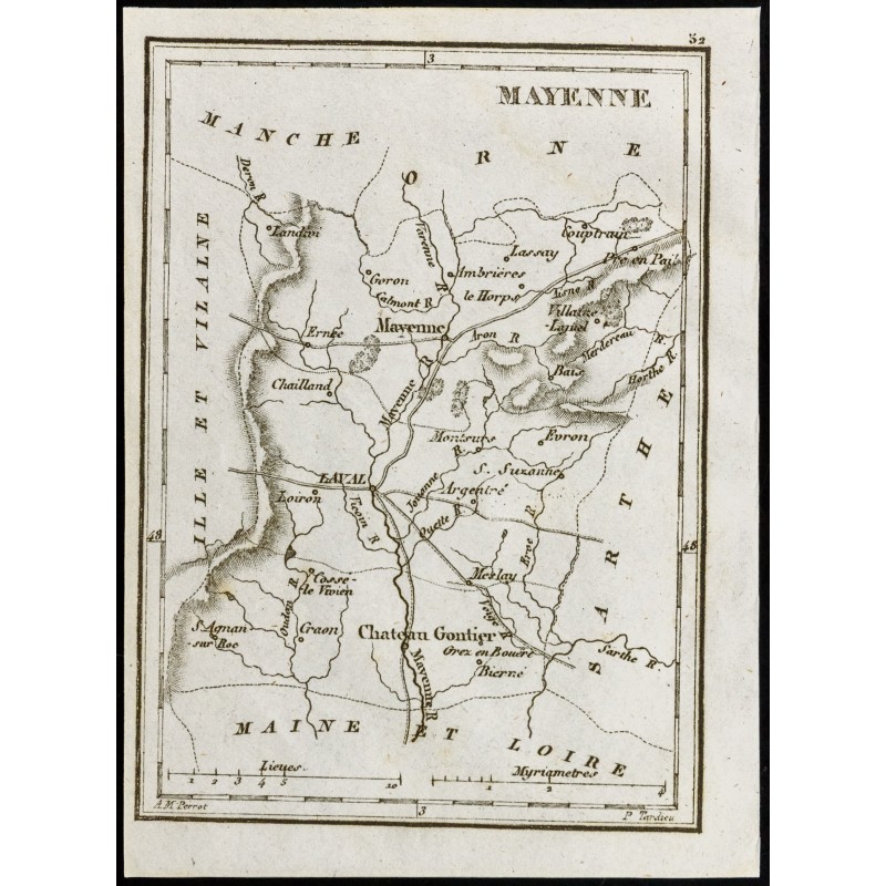 Gravure de 1830 - Mayenne - Carte ancienne du département - 1