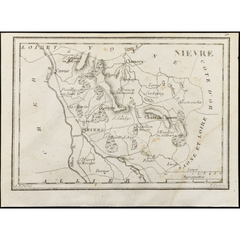 Gravure de 1830 - Nièvre - Carte ancienne du département - 1