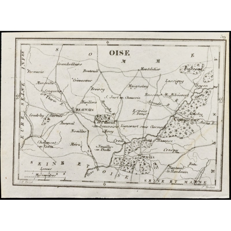 Gravure de 1830 - Oise - Carte ancienne du département - 1