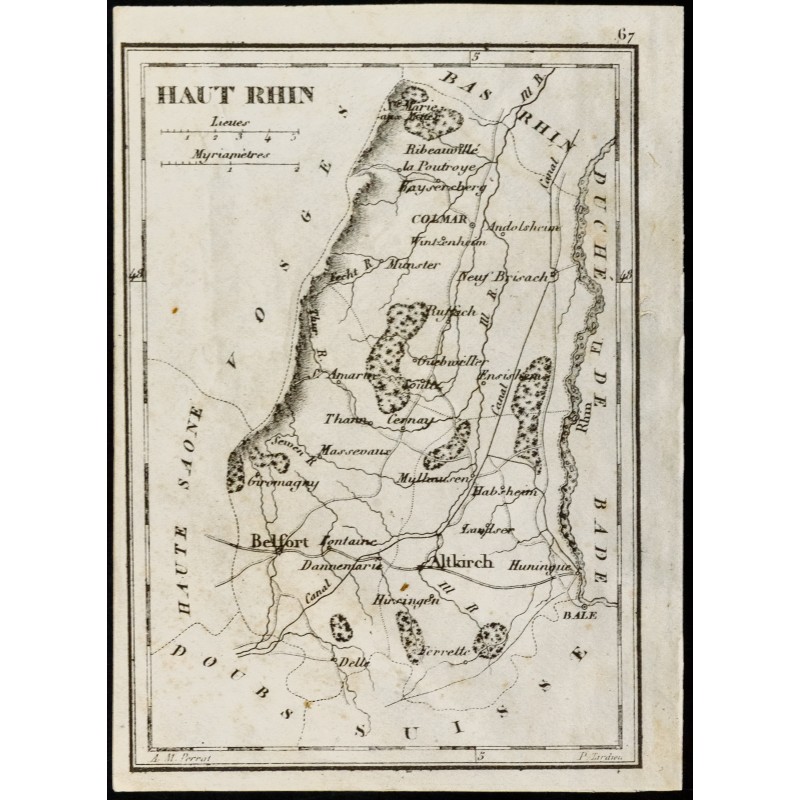 Gravure de 1830 - Haut Rhin - Carte ancienne du département - 1