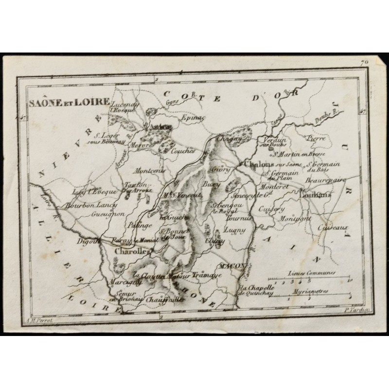 Gravure de 1830 - Saône et Loire - Carte ancienne du département - 1