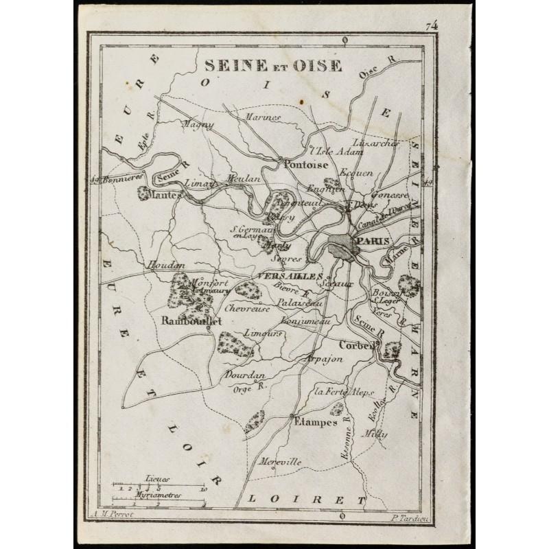 Gravure de 1830 - Seine-et-Oise - Carte ancienne du département - 1