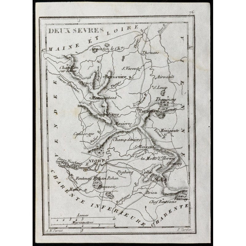 Gravure de 1830 - Deux Sèvres - Carte ancienne du département - 1