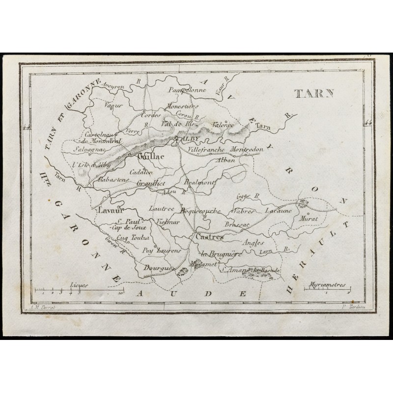 Gravure de 1830 - Tarn - Carte ancienne du département - 1