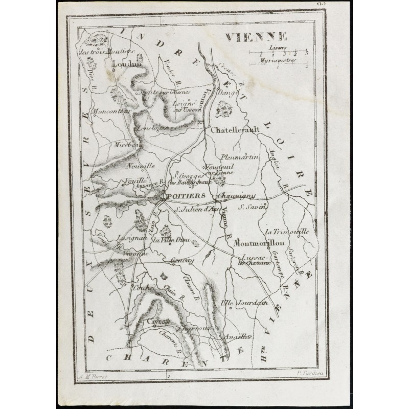 Gravure de 1830 - Vienne - Carte ancienne du département - 1