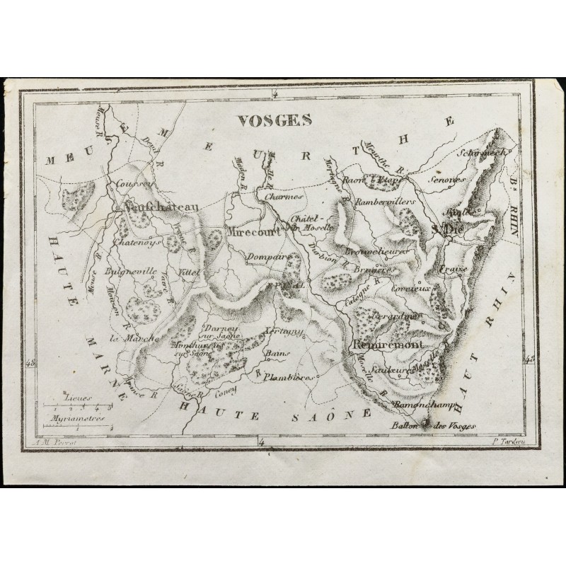 Gravure de 1830 - Vosges - Carte ancienne du département - 1