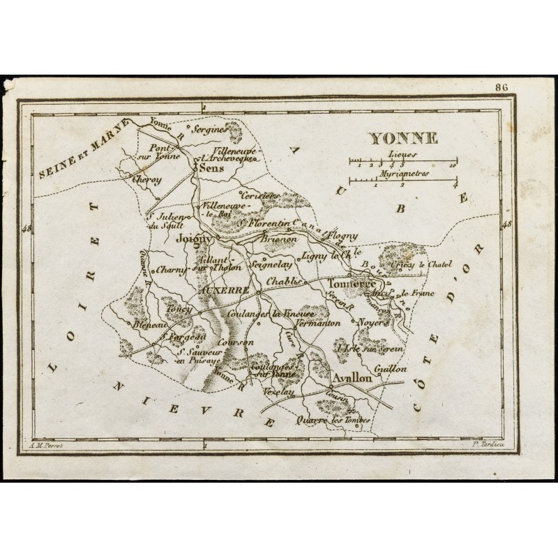 Gravure de 1830 - Yonne - Carte ancienne du département - 1