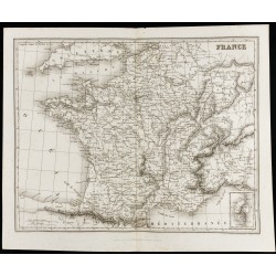 Gravure de 1842 - Carte ancienne de France - 1