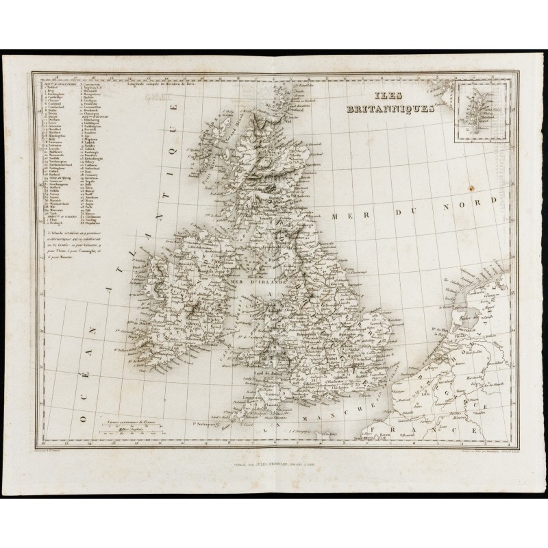 Gravure de 1842 - Cartes ancienne des Îles Britanniques - 1