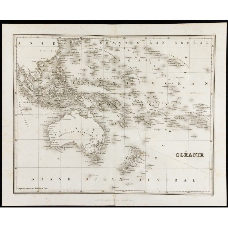Gravure de 1842 - Carte de l'Océanie - Australie - 1