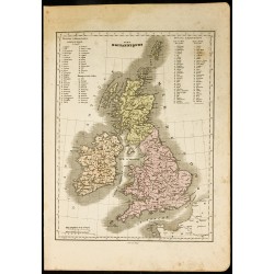Gravure de 1850 - Carte géographique ancienne des îles britanniques - 1