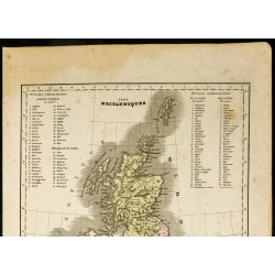 Gravure de 1850 - Carte géographique ancienne des îles britanniques - 2