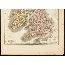 Gravure de 1850 - Carte géographique ancienne des îles britanniques - 3