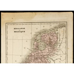Gravure de 1850 - Carte géographique ancienne de la Hollande & Belgique - 2