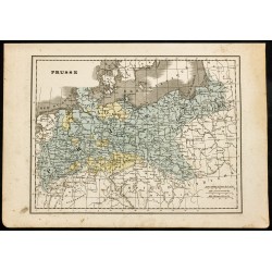 Gravure de 1850 - Carte géographique ancienne de la Prusse - 1