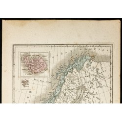 Gravure de 1850 - Carte géographique ancienne de la Scandinavie - 2