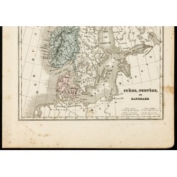 Gravure de 1850 - Carte géographique ancienne de la Scandinavie - 3