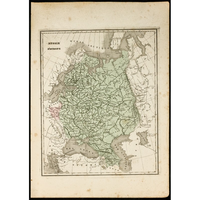 Gravure de 1850 - Carte géographique de l'ouest de la Russie - 1