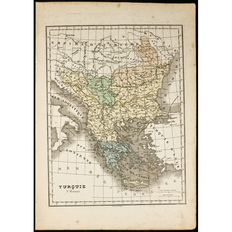 Gravure de 1850 - Carte géographique de la Turquie européenne - 1